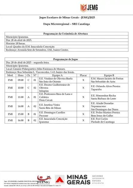 Ipanema se prepara para a etapa microrregional do JEMG 2025