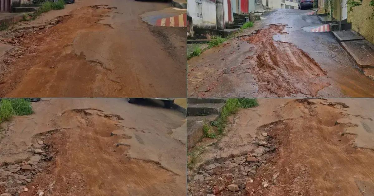 Buraco na rua José Andrade em Itabira causa transtornos há mais de um mês
