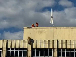 Bombeiros utilizam rapel para remover enxame de abelhas em Itabira