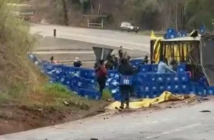 Carreta tomba na MGC-120 entre Itabira e Nova Era e carga é saqueada Carreta tomba na MGC-120 entre Itabira e Nova Era e carga é saqueada