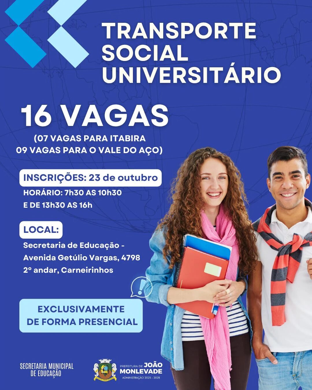 João Monlevade: Prefeitura abre inscrições para o Transporte Social Universitário